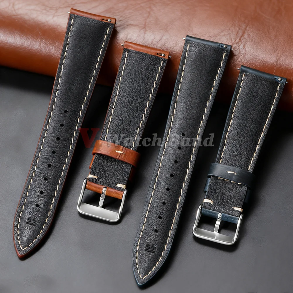 18mm 19mm 20mm 21mm 22mm Universal Vintage Oil Wax Leather Watch Strap for Omega Brown Head Layer Watch Band for Men Accessories