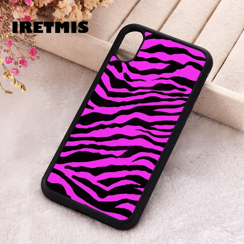 Iretmis Phone Cover Case For iPhone X XS Max XR 11 12 13 PRO MINI 14 15 16 Plus Rubber Silicone HOT PINK ZEBRA SKIN