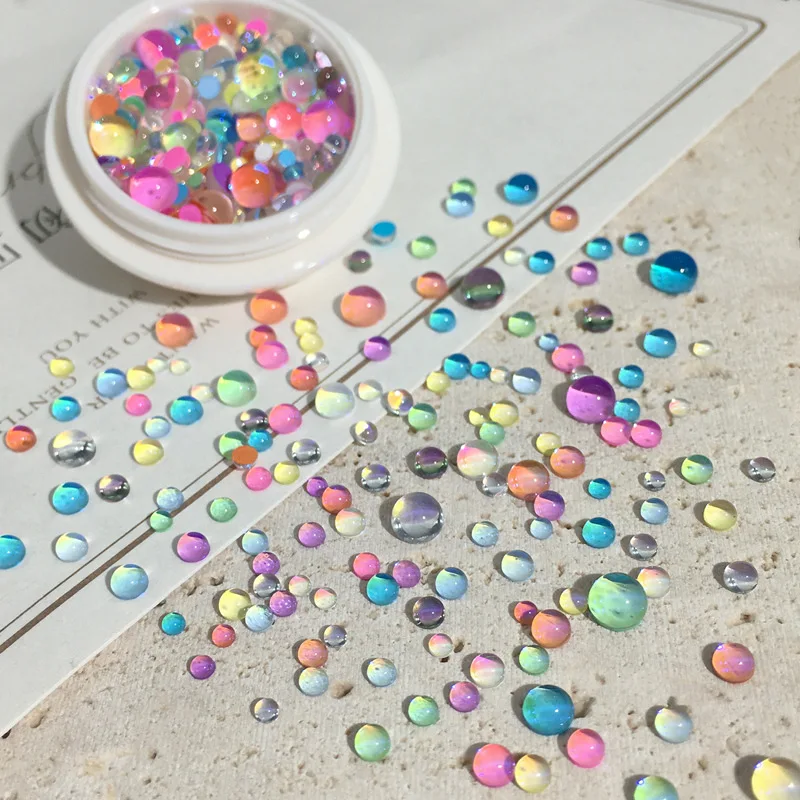 1 Box Mermaid Bubble Beads Nail Rhinestone Charms Mixed Round Flat-back Macaroon Bead French Nail Decor Gems DIY Accessory R#Y2K