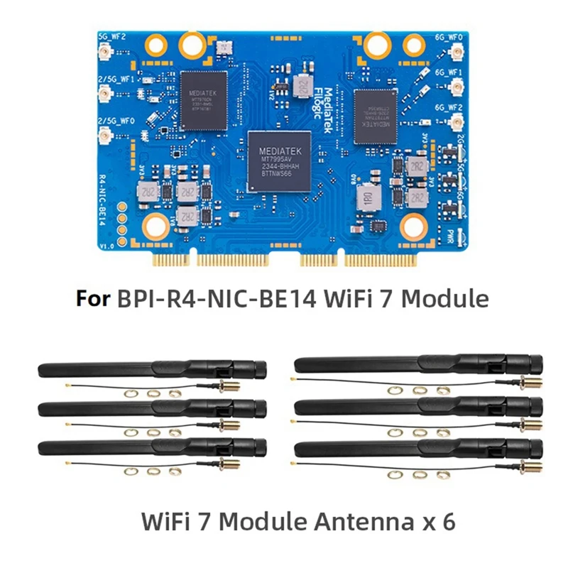 สําหรับ Banana Pi BPI-R4-NIC-BE14 Wifi7 โมดูล + 6PCS เสาอากาศ MT7995AV Pcie3.0 2.4G/5G/6G เปิด Router Development Board