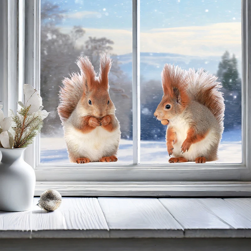 Cute Squirrel Stickers Glass Window Bedroom Home Decoration Self-Adhesive Wall Stickers  Refrigerator Home Decor Decals M929