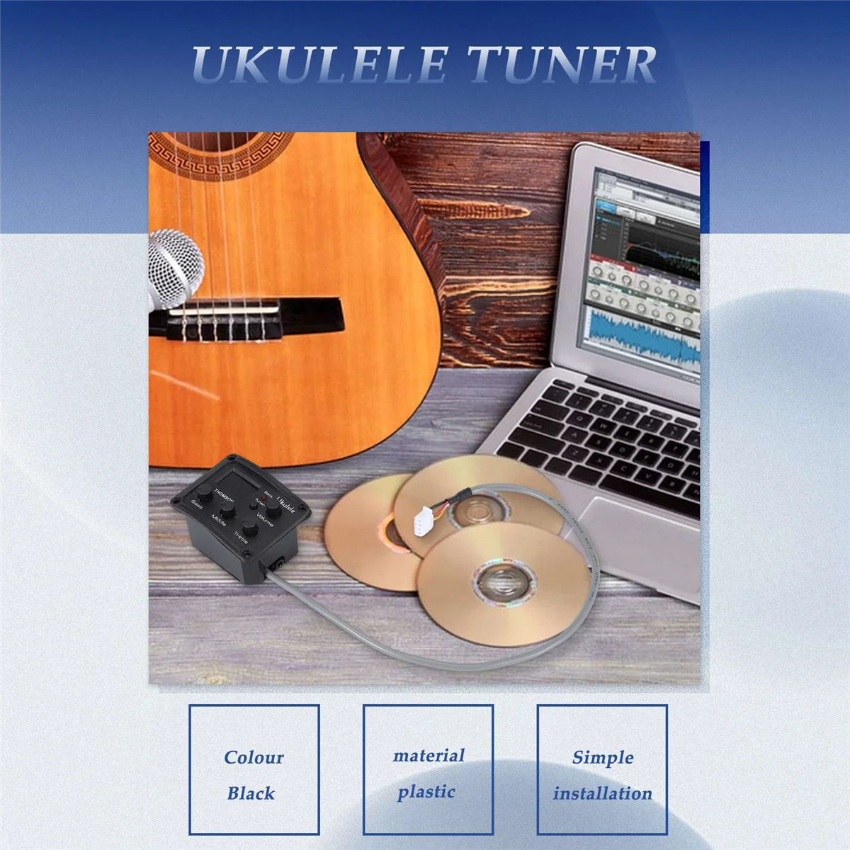 N17R Ukelele Uke Piezo Pickup Preamp 3-Band EQ Equalizer Tuner System with LCD Display