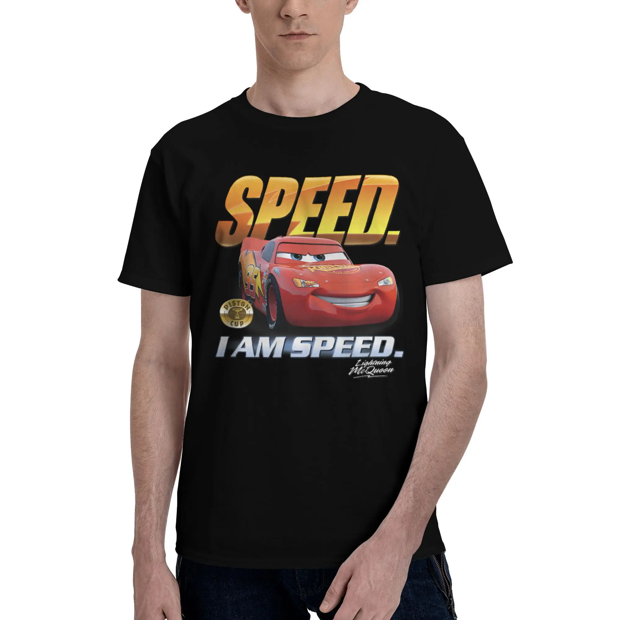

All Seasons Pixar Cars Lightning McQueen Speed I Am Speed T Shirt For Unisex 100% Cotton Tee Shirt Short Sleeve Clothes