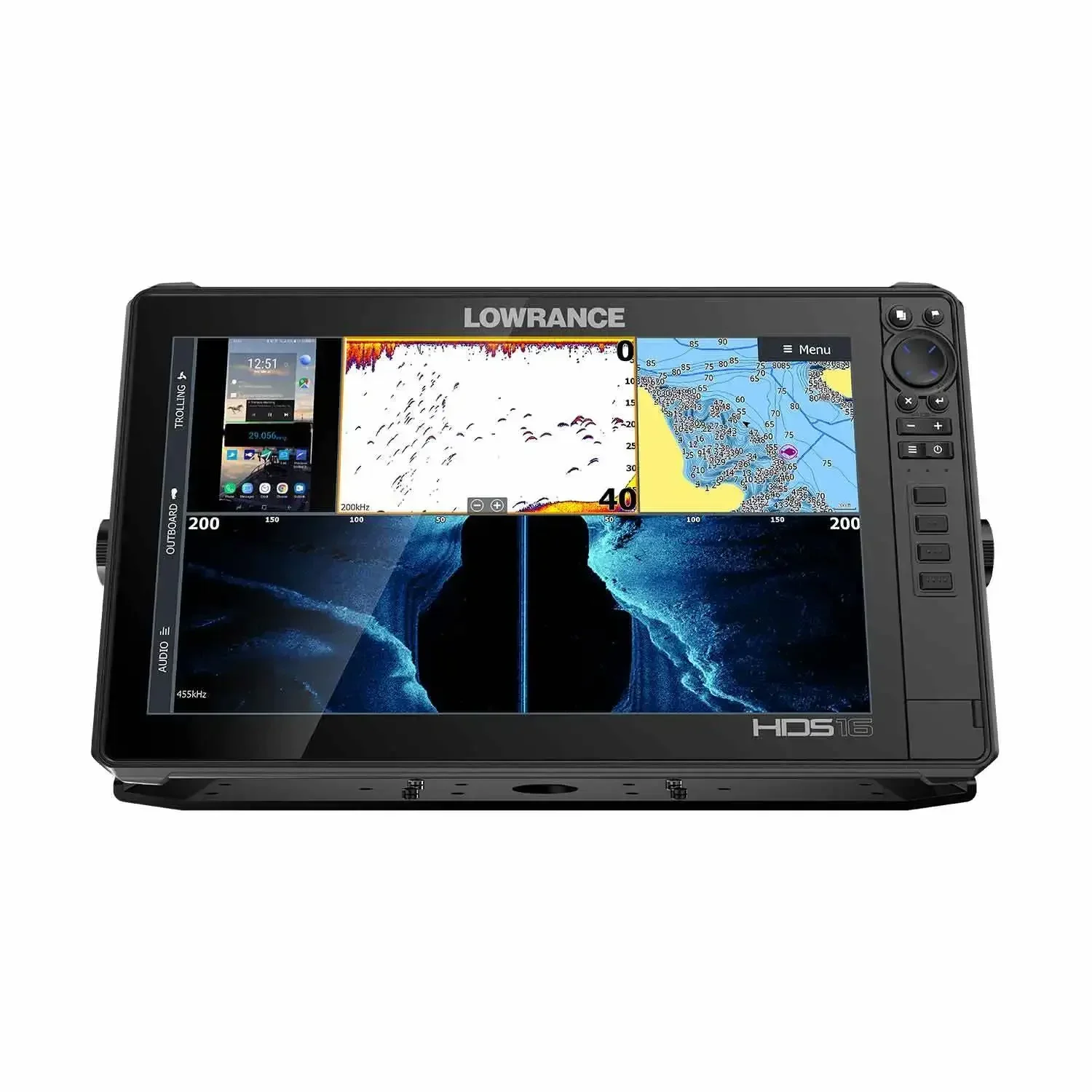 LOWRANCE HDS-16 LIVE W/ACTIVE IMAGING 3-IN-1 TRANSOM MOUNT & C-MAP PRO CHART Fish Finders