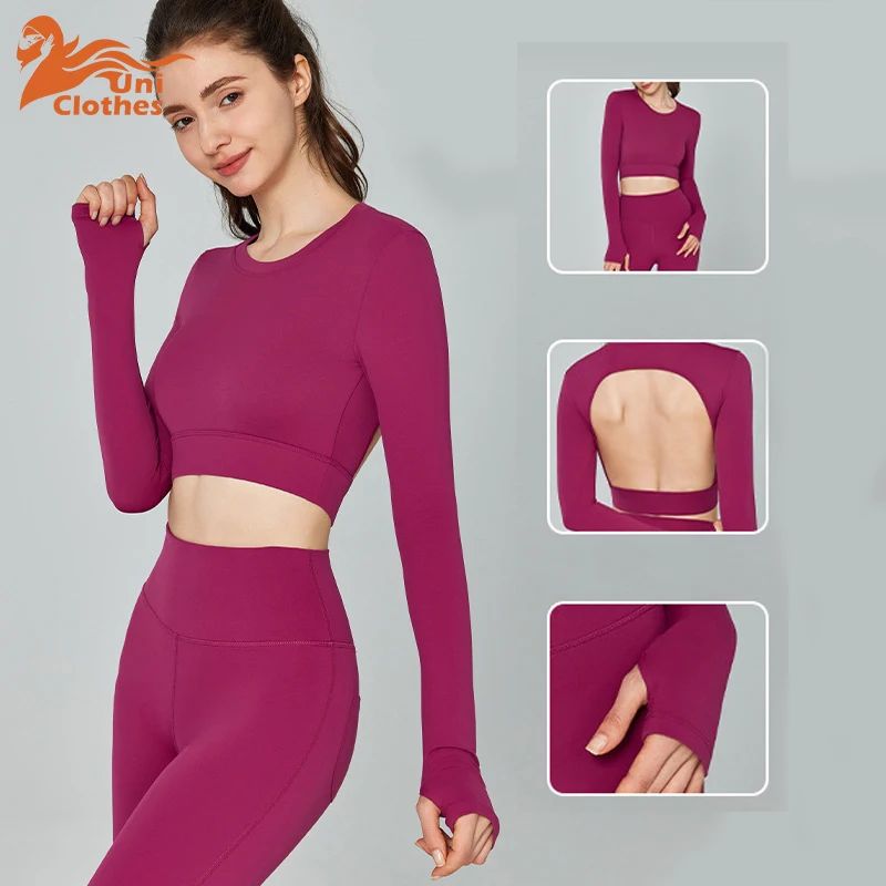 

UNI Sports Top Women Long Sleeve Outdoor Running Gym Fitness Wear T-shirt Spring Yoga Shirt Gym Push Up Workout Top