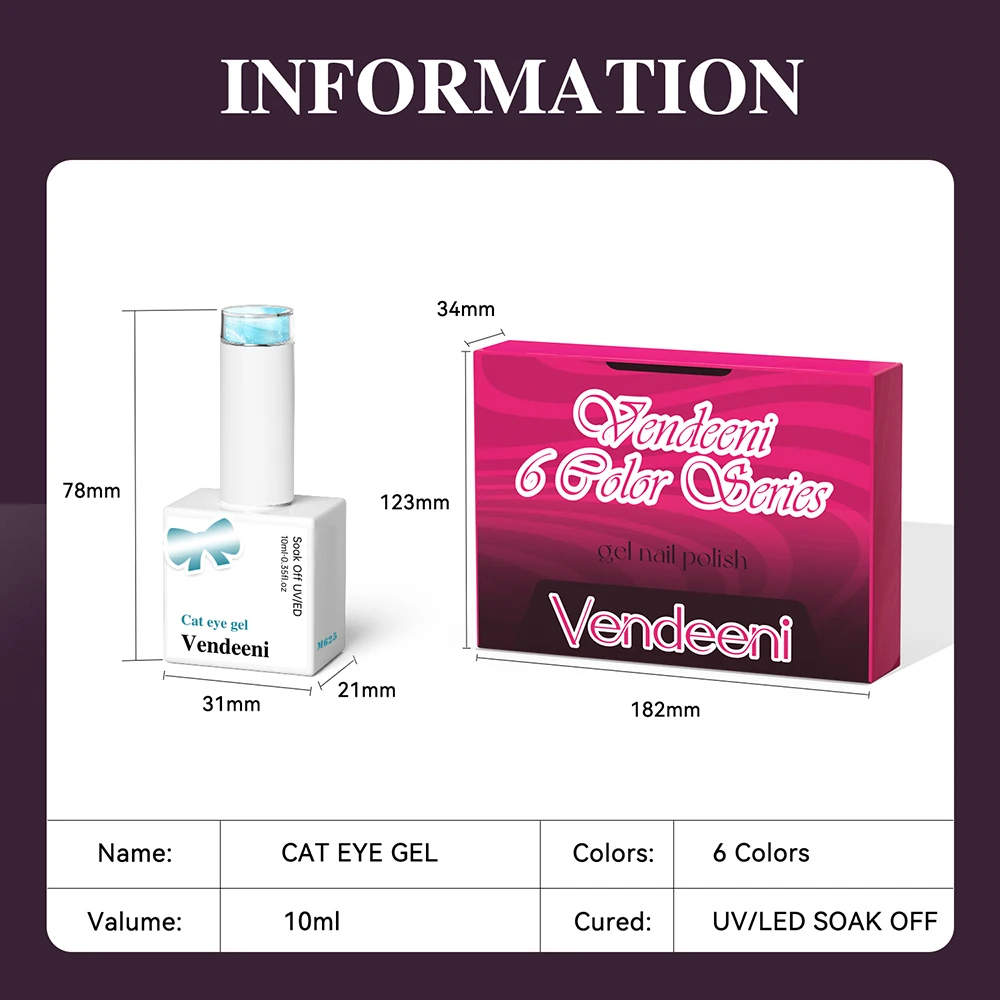 Vendeeni 6 Farben/Set Cyanblauer Kristall-Katzenaugen-Gel-Nagellack UV-Härtender Glasperlen-Magnet-Katzenaugen-Gel-Lack mit Display – Detail 10