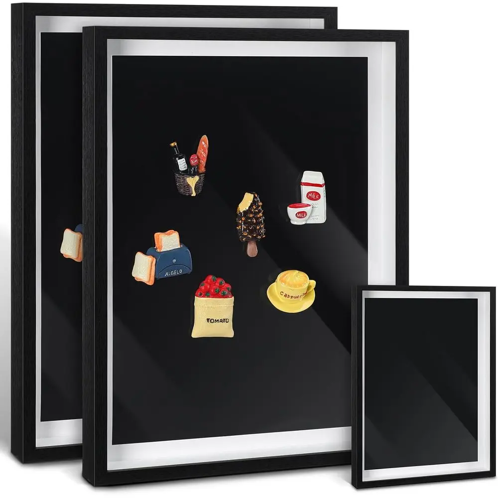 

Large 16 x 12 Magnetic Display Board, Removable Souvenir Magnet Case, Wall or Fridge Use (Black)