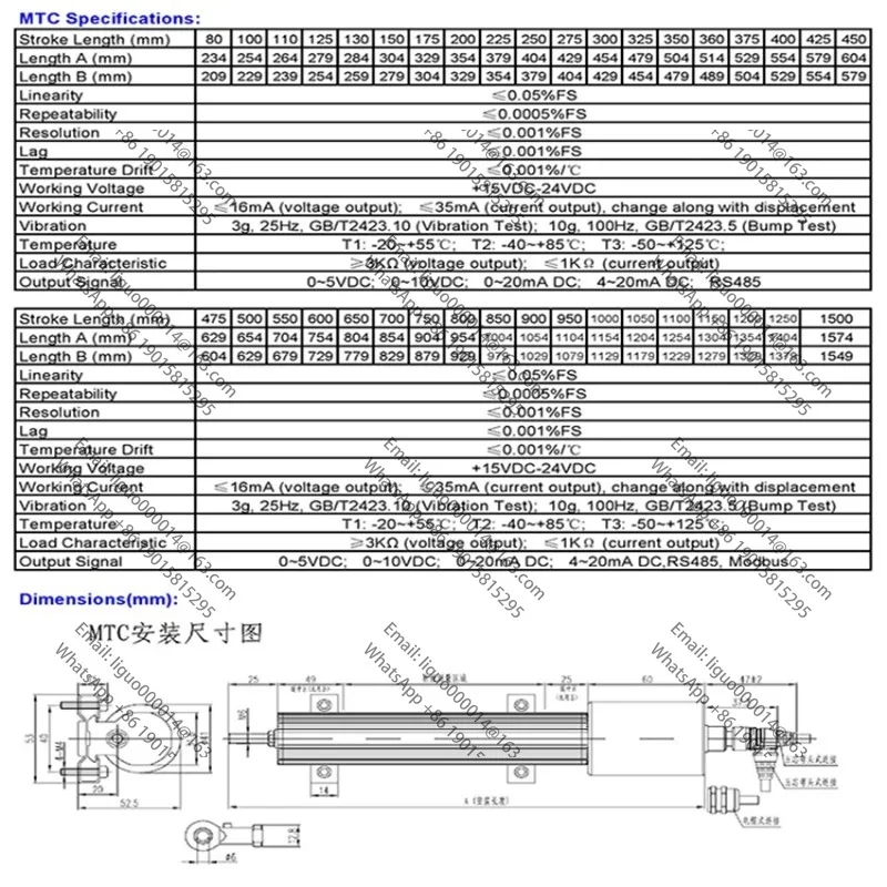 Miran MTC 850mm-1800mm デジタル出力 RS485 磁歪変位センサー/トランスデューサー/スケール高精度と分解能