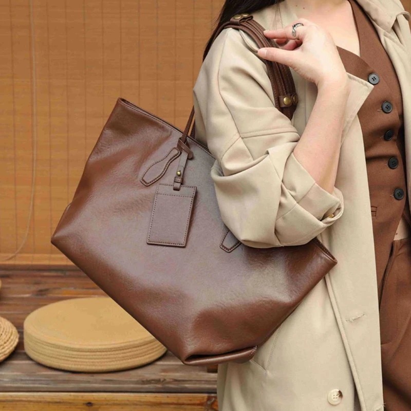 

Burminsa из натуральной яловой кожи, мягкие большие сумки на плечо для женщин, 2024, роскошные дизайнерские большие женские сумки для покупок и работы