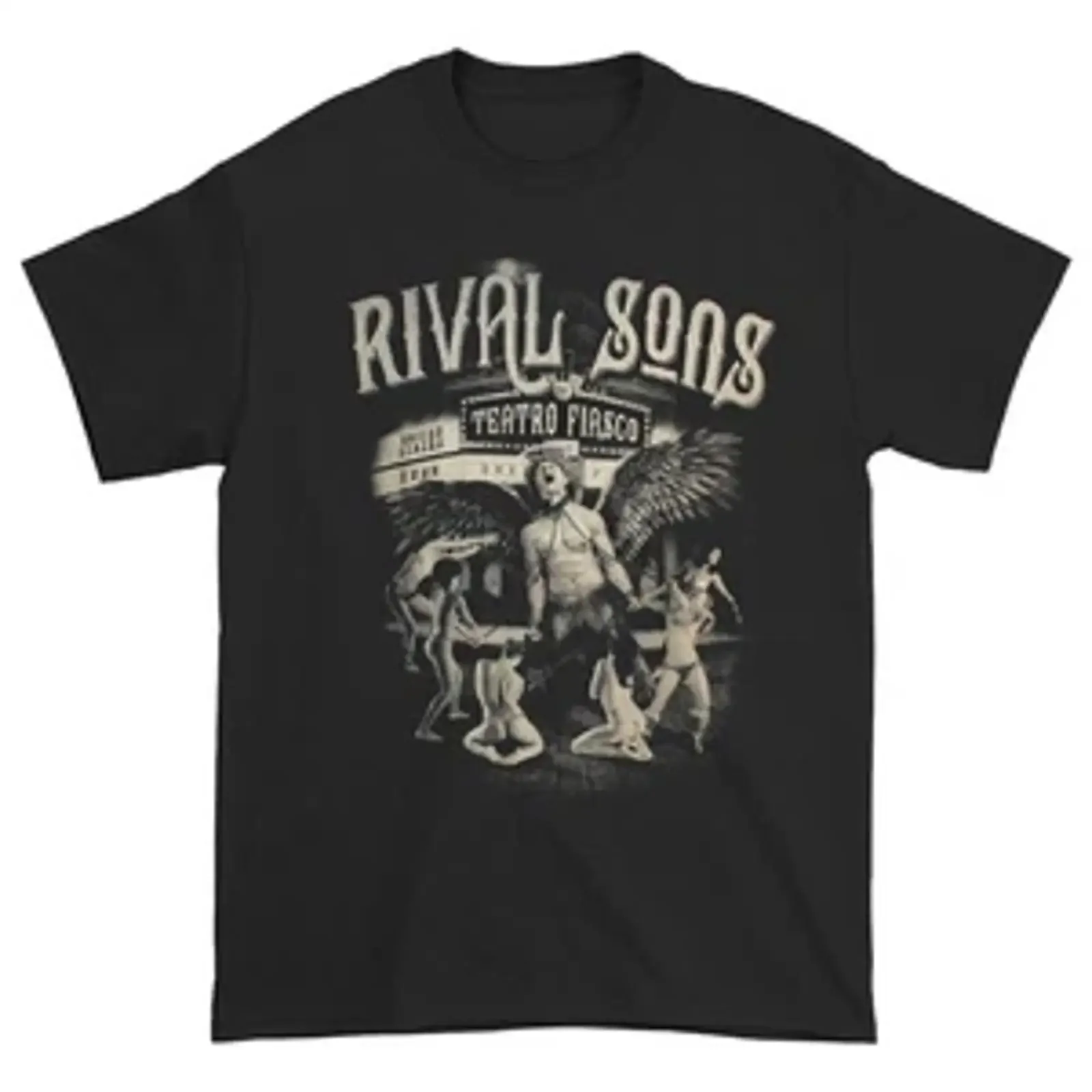 Rival Sons The Teatro Fiasco Toure USA 2017 Large Black Men's T Shirt vintage Washed fashion Stretched graphic Casual