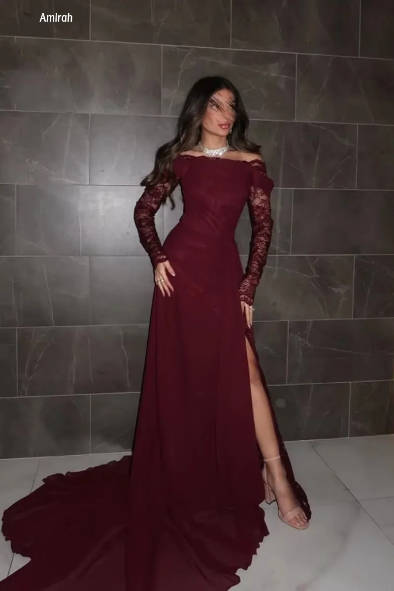 Amirah apaixonado vermelho luxo vestidos de baile 2025 mulher festa cauda de peixe vestido elegante luxo feito sob encomenda fora do ombro vestidos de baile