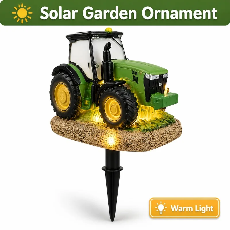 Solar Tractor Garden Stake Light Outdoor Warm LED Farm Decor Waterproof Solar Powered Yard Lawn Pathway Ornament