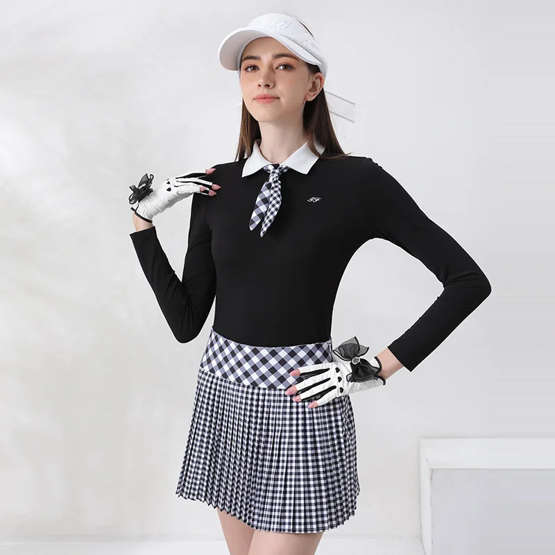 

Женская весенне-осенняя спортивная футболка с длинными рукавами для гольфа, комплект с короткой юбкой, быстросохнущая одежда высокого качества