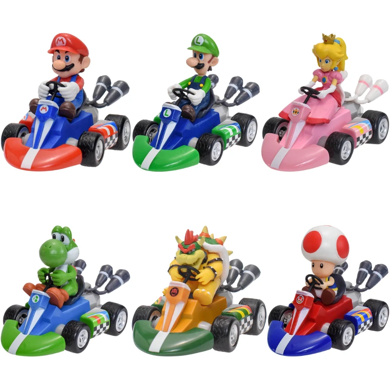 Mario Bros Pull Back Cars Princess Peach Bowser Donkey Kong Yoshi Luigi Toad Action Figure Toys Anime Figure Model Dolls Gifts