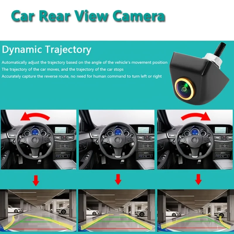 Golden Fisheye Rear View Camera HD Universal Metal Case Rear View Camera with Dynamic Trajectory Moving Guide Parking Line