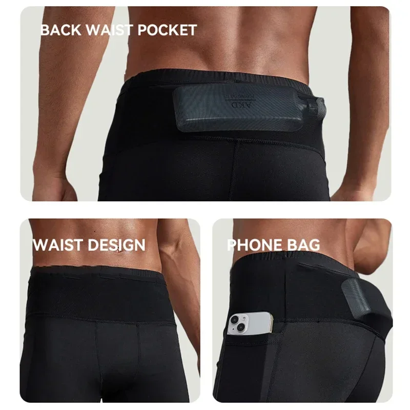 (S-3XL)Men Compression Marathon Running Shorts with Waist Pack Quick Dry Trainning Exercise Fitness Sport Tight Shorts image 4