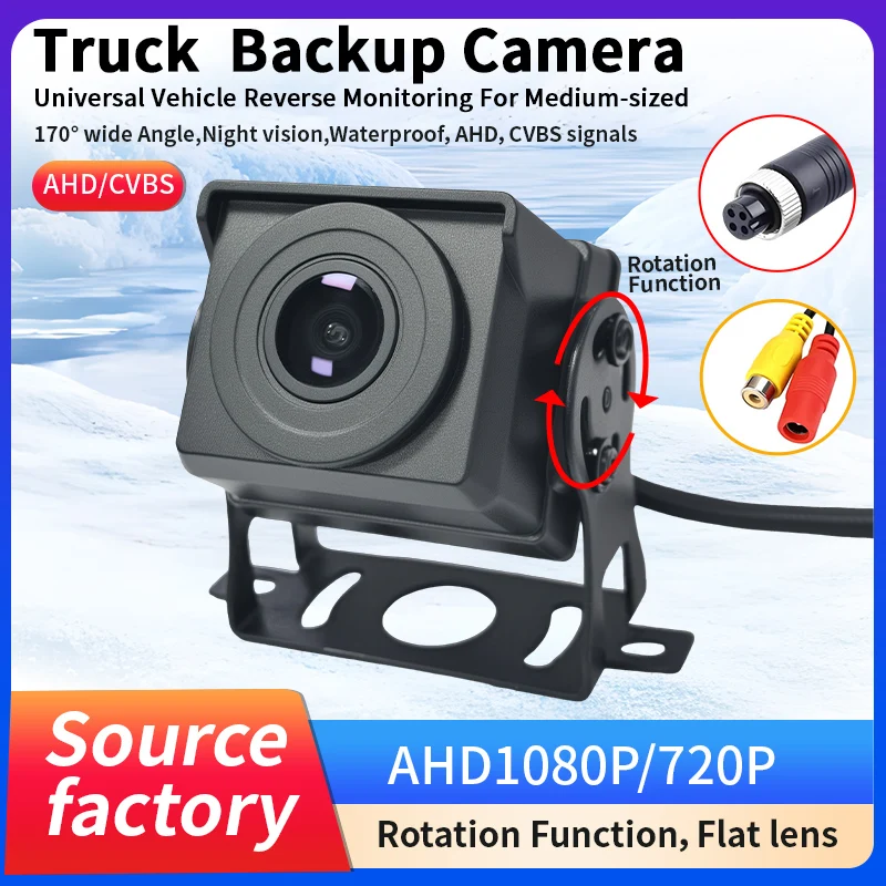 AHD 1080P/720P Truck Backup Rear View Camera 170° Wide Angle Night Vision Waterproof AHD/CVBS Rotation Function Parking Monitor