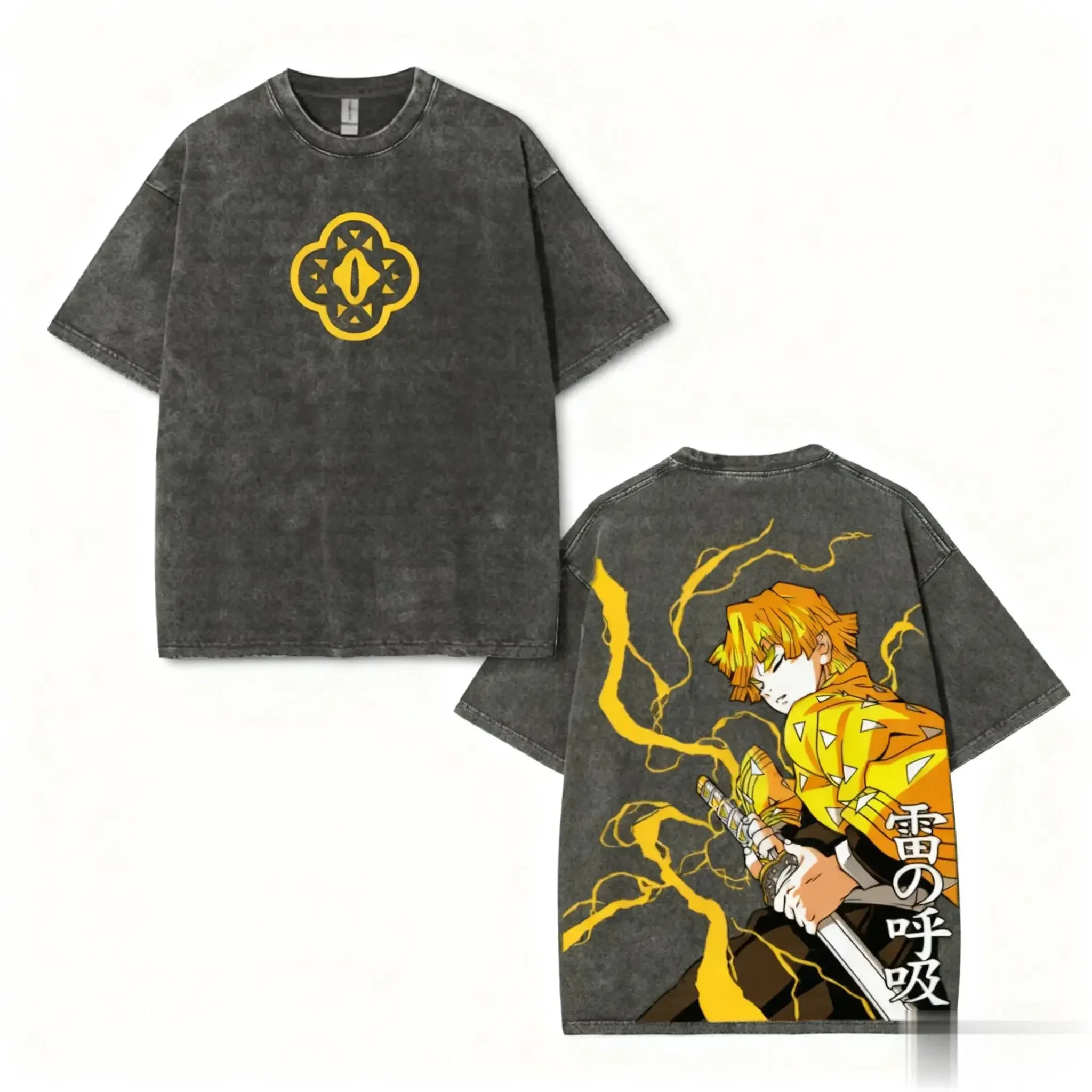 原宿特大ヴィンテージウォッシュグラフィック Tシャツデーモンスレイヤーアニメ Tシャツ男性女性半袖カジュアルトップス Y2k 服ユニセックス