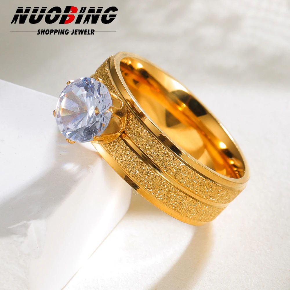 

8mm Light Zircon CZ Gold Color Crystal Stainless Steel Finger Rings Men Women Couple Lover Engagement Party jewelry