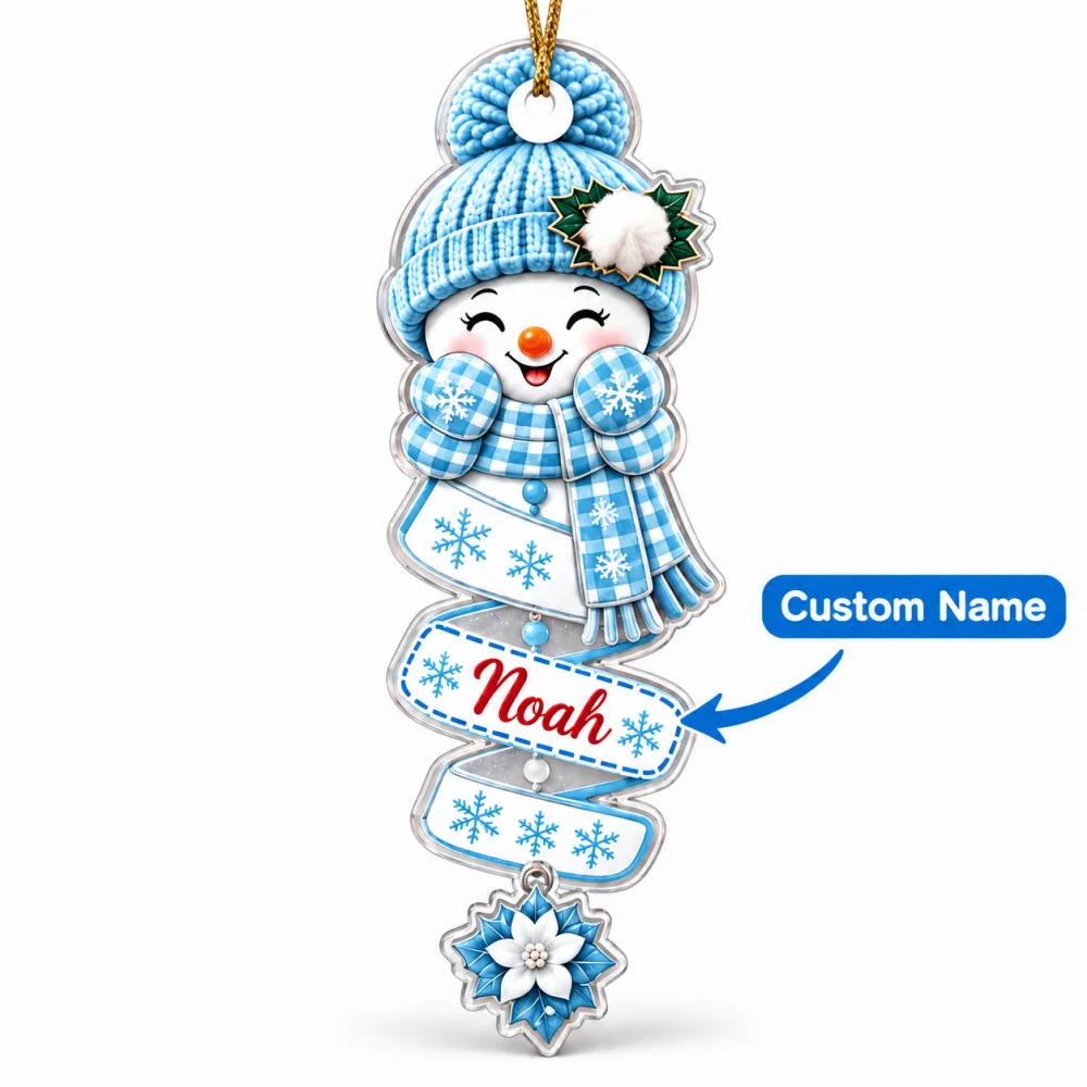 2D Flat Personalized Twisted Ribbon Snowman Acrylic Christmas Ornament Custom Name Xmas Tree Hanging Pendant Winter Holiday Gift - view 6