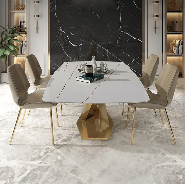 Minimalist and Luxurious Rock Plate Dining Table, Modern and Minimalist Household Size Rectangular Marble Chair Combination New