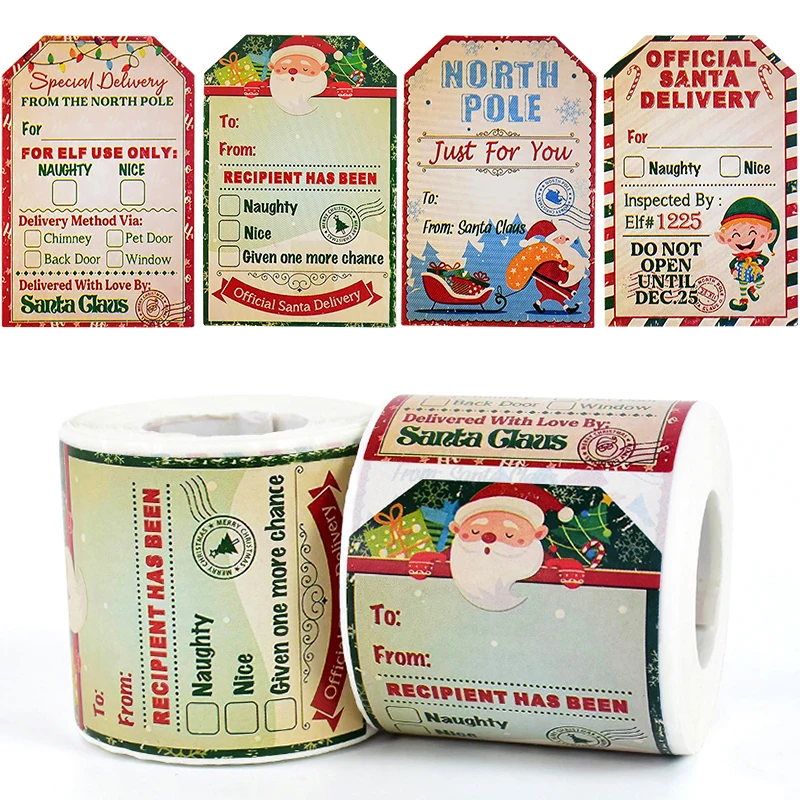 200pcs Merry Christmas Gifts Stickers Tag Christmas Decoration Santa Elf Gift Wrapping Envelope Sticker Label For New Year Xmas