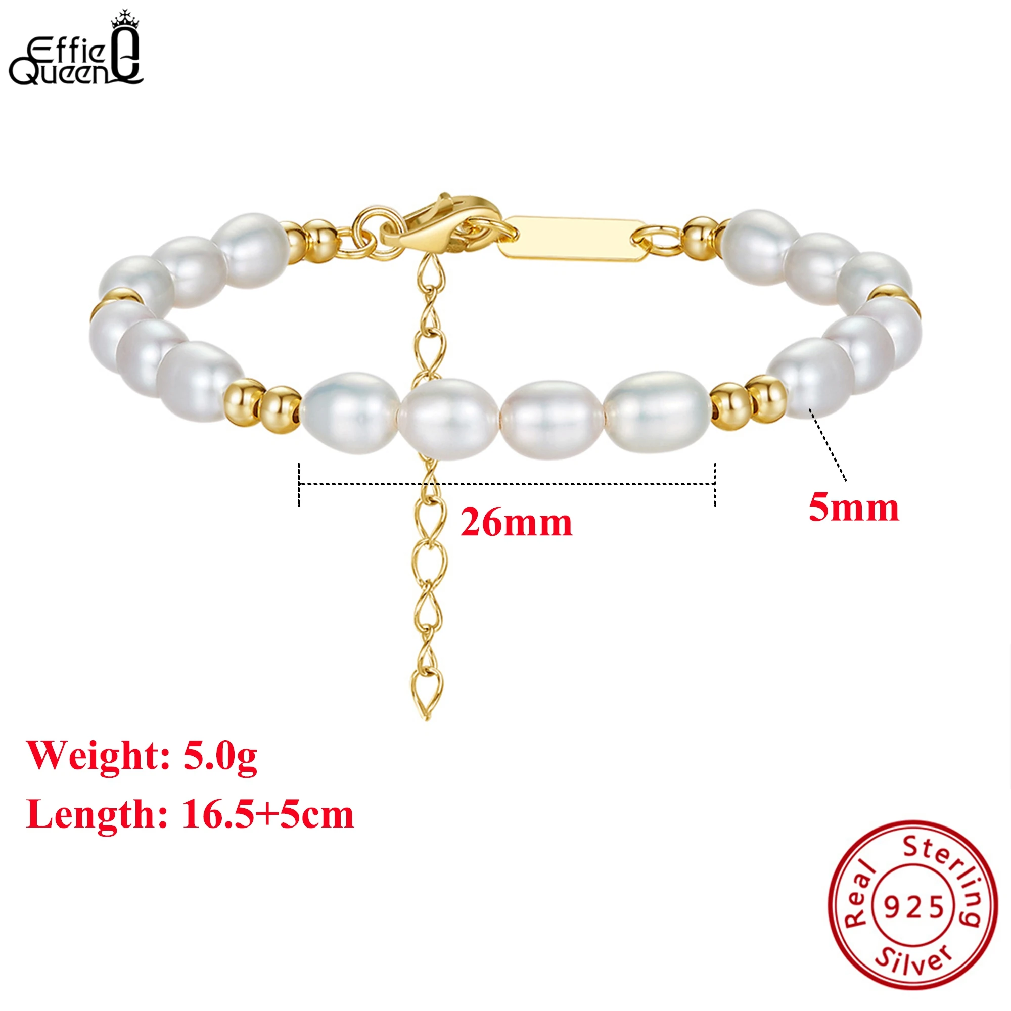 

EFFIE QUEEN 14K Gold Beads Chain Bracelet 925 Sterling Silver Cultured freshwater Pearl Bracelet Wedding Jewelry for Women GPB36