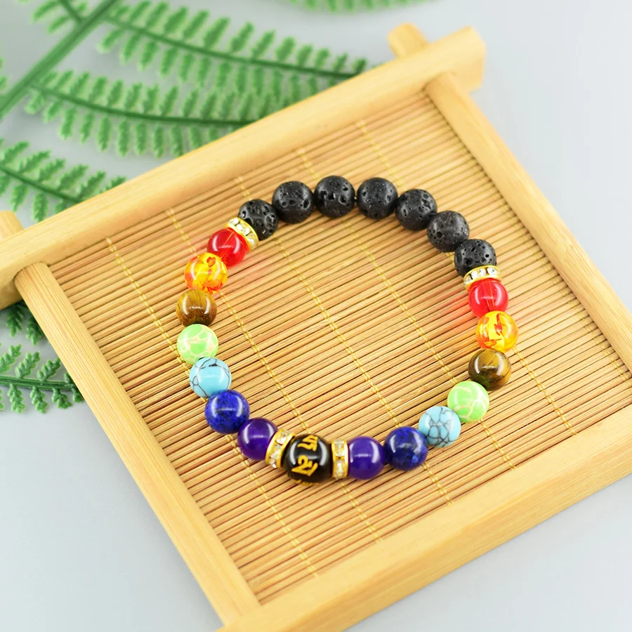 Pulsera de 7 Chakras para hombres y mujeres, joyería curativa de cristal Natural para la ansiedad, pulsera de meditación de Yoga con Mandala, pulsera de 7 colores de arcoíris