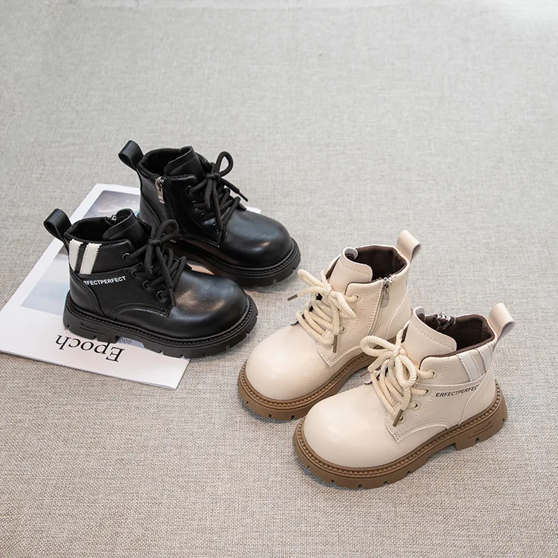 Girls Spring Autumn Wear-resistant Soft Sole PU Leather Boots Boys Children Anti-slip Short Boots Outdoor Casual Boots Baby Kids