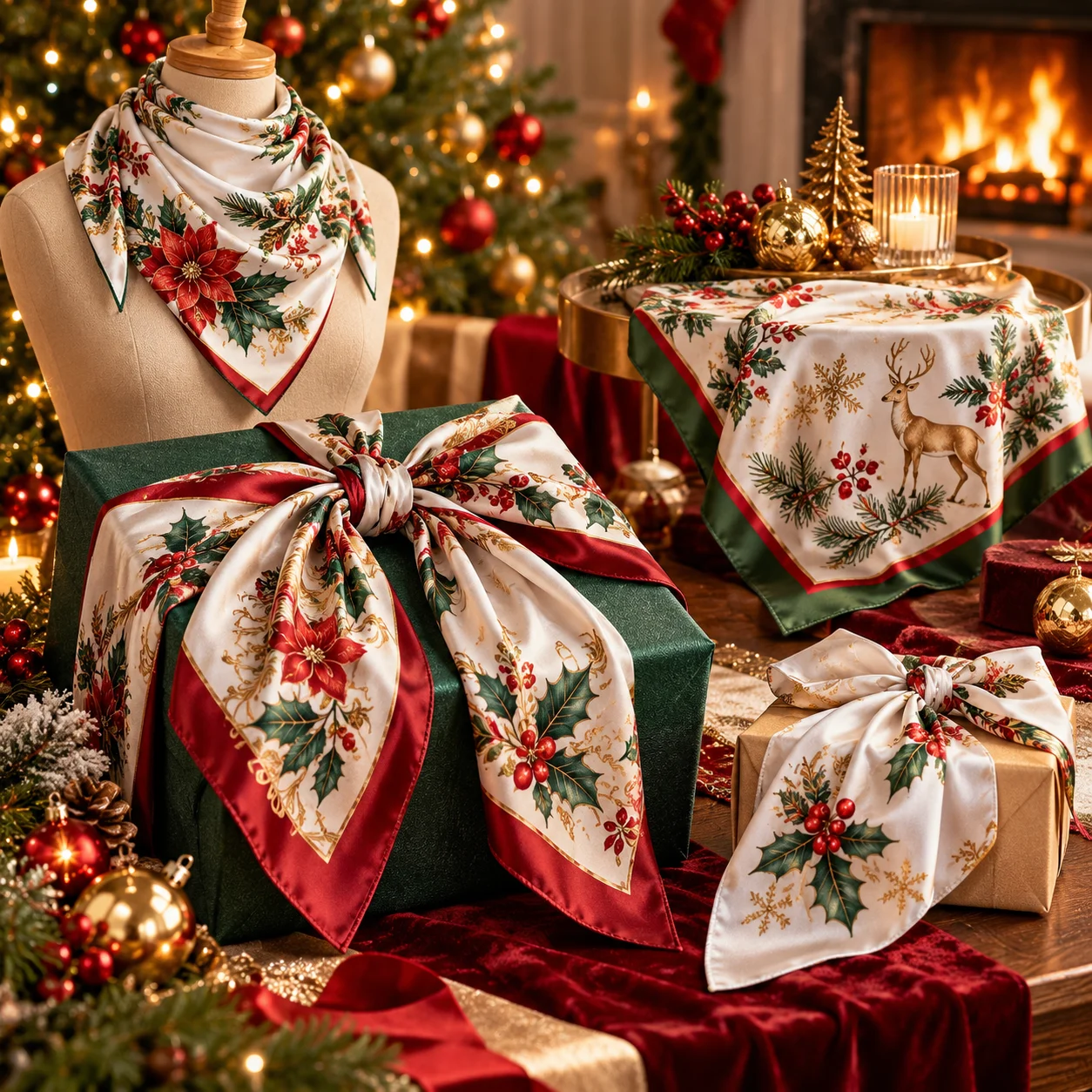 Custom Christmas Scarf with Logo for Fashion Brands Boutique Retailers Corporate Gifts Holiday Promotions Wholesale Bulk Order