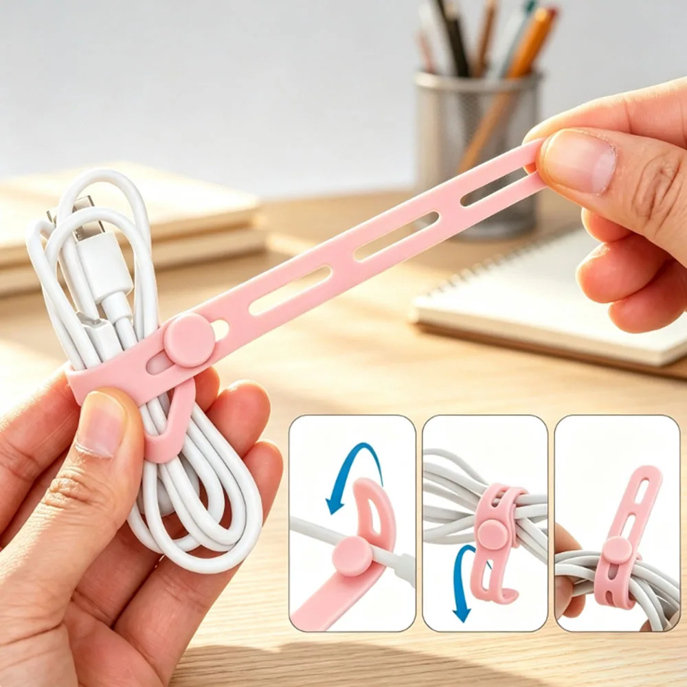 10Pcs Reusable Silicone Cable Ties Assorted Color Heavy Duty Wire Cord Organizer Fastening Cable Management Accessories
