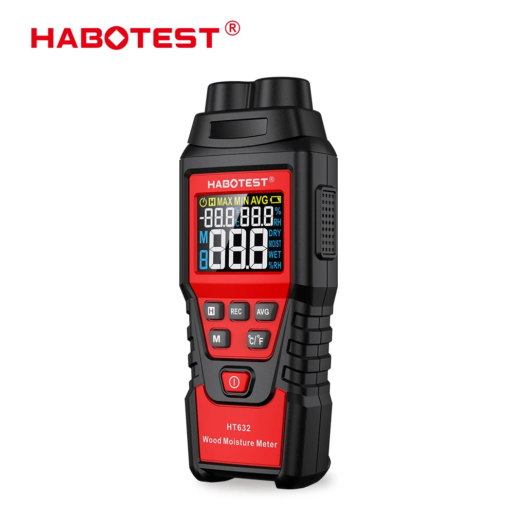 HABOTEST HT632 Wood Moisture Meter Wall Water Tester Digital Humidity Meter 0~99.9% 2 Pins Concrete Cement Brick Hygrometer