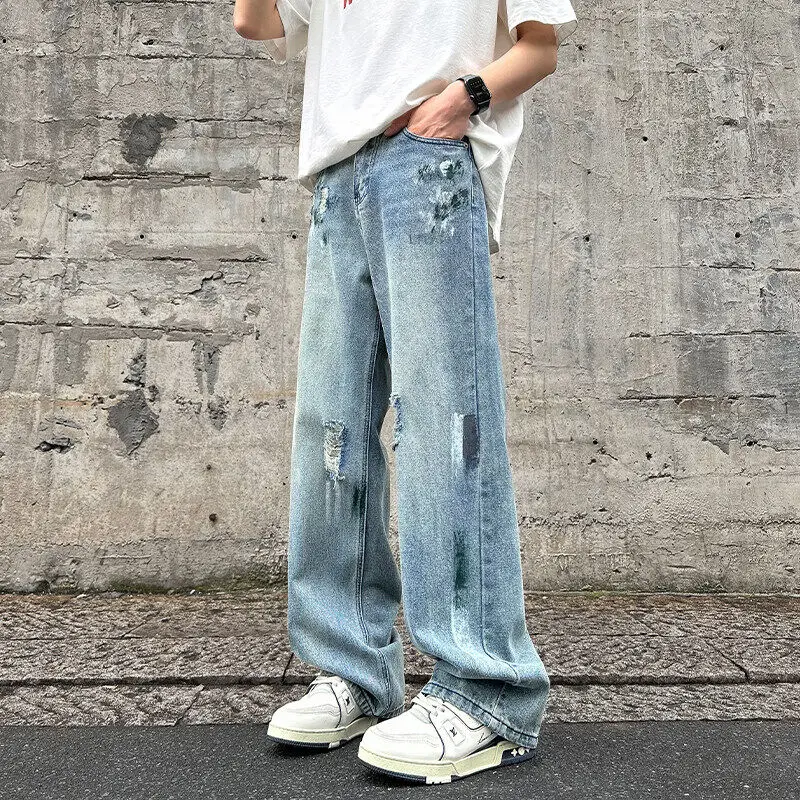 Jeans da uomo GIOIO, nuovi pantaloni in denim casual larghi americani in primavera, pantaloni casual strappati alla moda