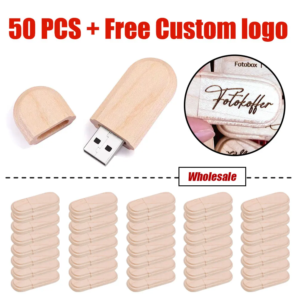 

50pcs/lot Free Logo Wholesale Wood USB Flash Drive 128gb Usb Stick 32gb High-speed Memory Drive for Wedding Photography Gifts