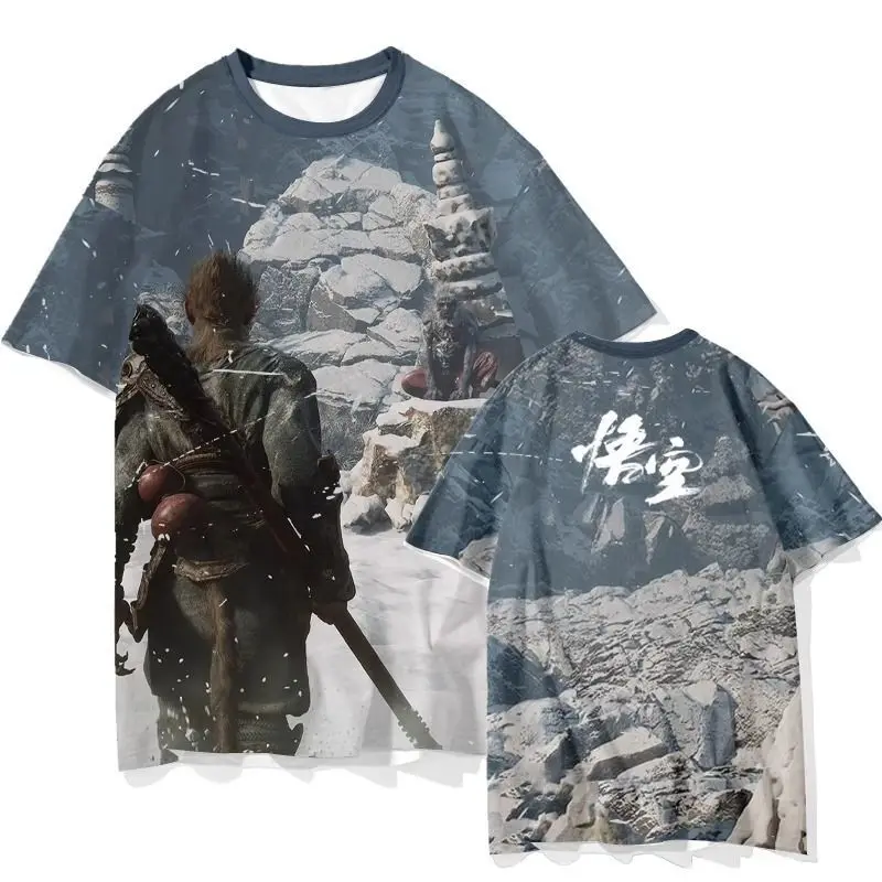 Black Myth Wukong Game Peripheral Short Sleeve T-shirt China-Chic Qitian Great Sage Zhizunbao Summer Feather Weaving Suit