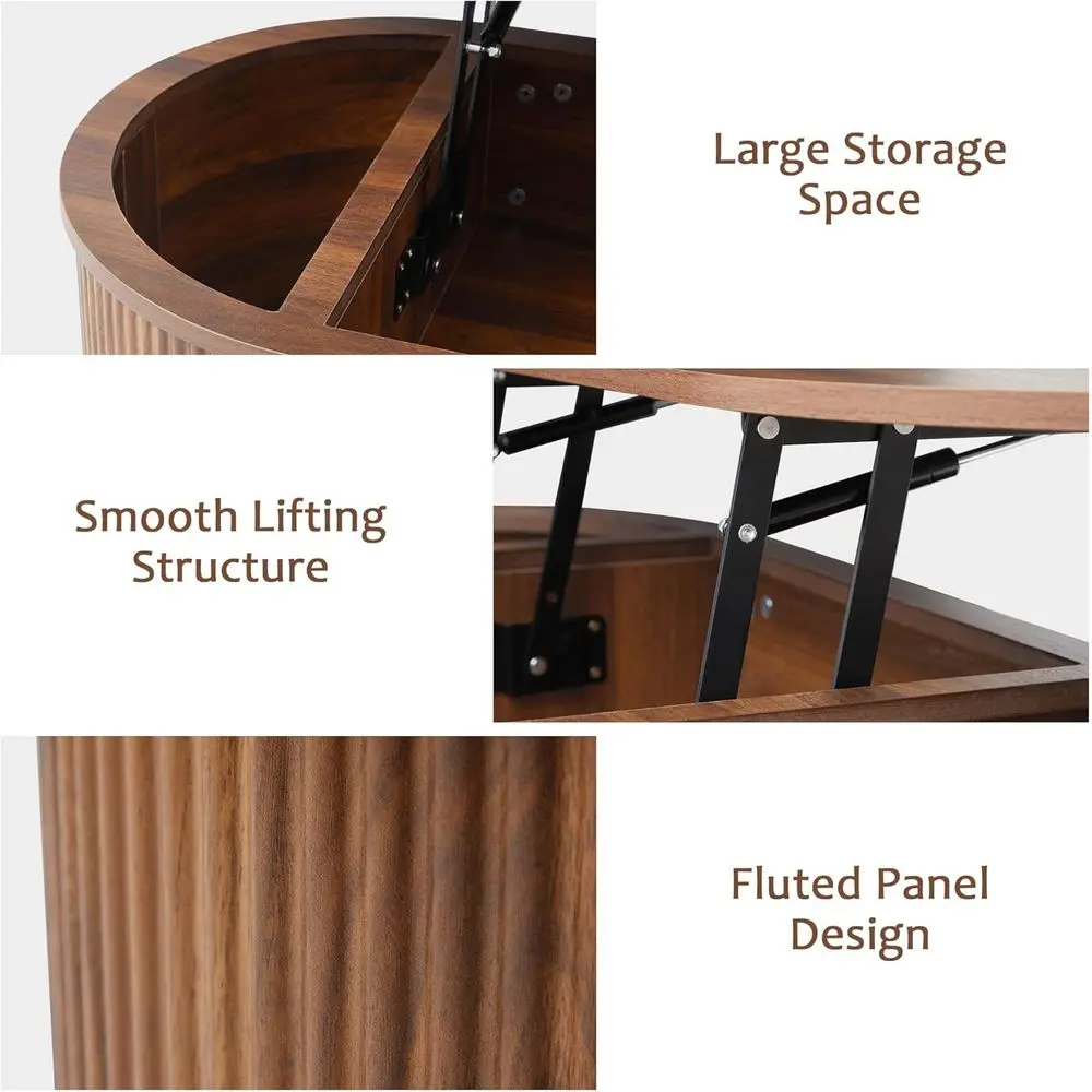 Elegant Oval Coffee Table with Lift-Top and Hidden Storage, Walnut Finish for Living Room Office