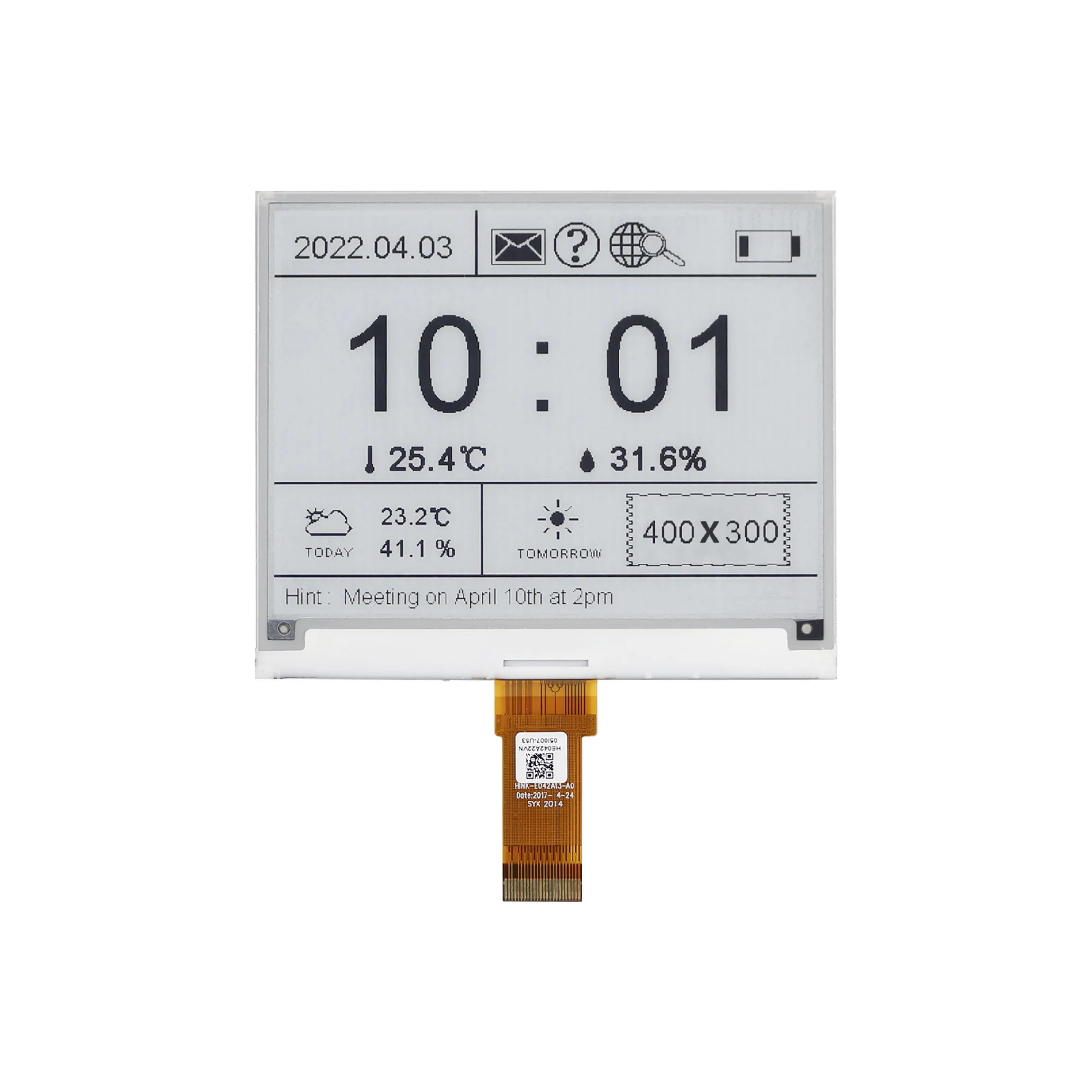 

4.2-inch HINK-E042A13-A0 24Pin white and black electronic paper display 400X300 electronic ink screen