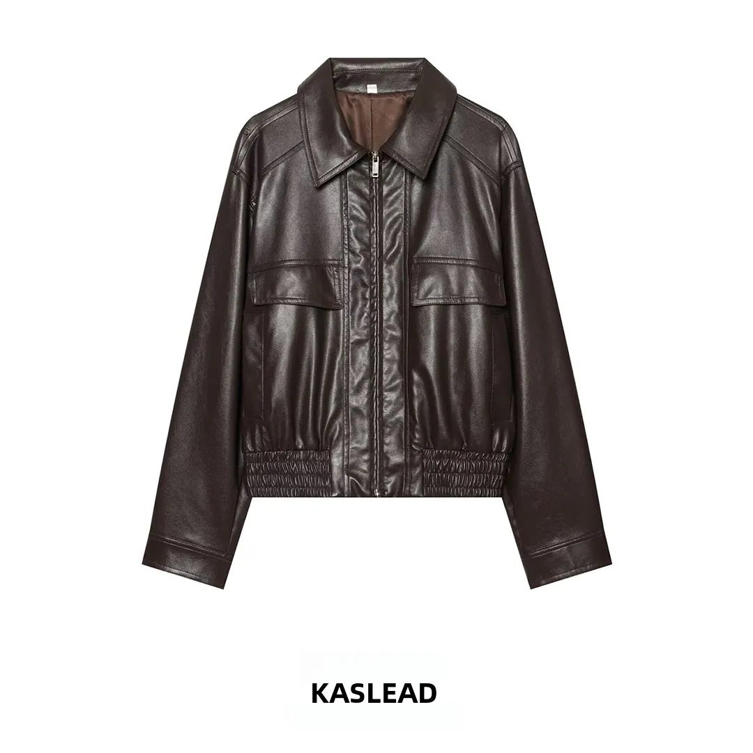 KASLEAD New Women's Fashion Design Large Shape Coat Long Sleeve Short Length Zipper Closure Polyester Fiber 100% Spring Autumn