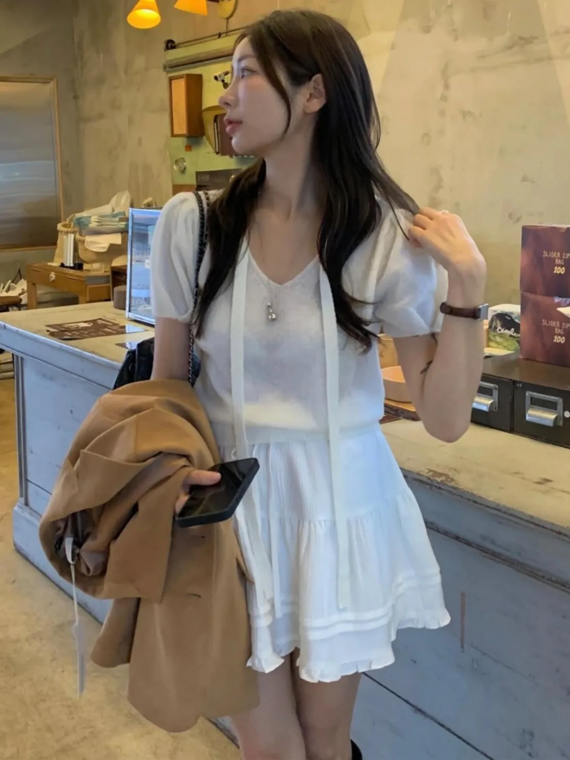 

Chic Design Sense Belted ort Sve irt Women's Versatile Slimming Top Trendy Early Autumn New Arrival Polyester Fiber