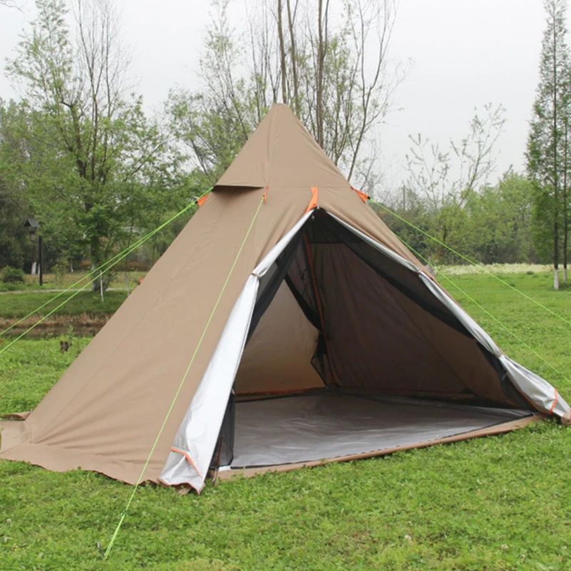 

Outdoor Rainstorm 3-4People Tourist Camping Tent Double Layer Windproof Sunscreen Indian Pyramid Oxford Cloth with Sunshade Tarp