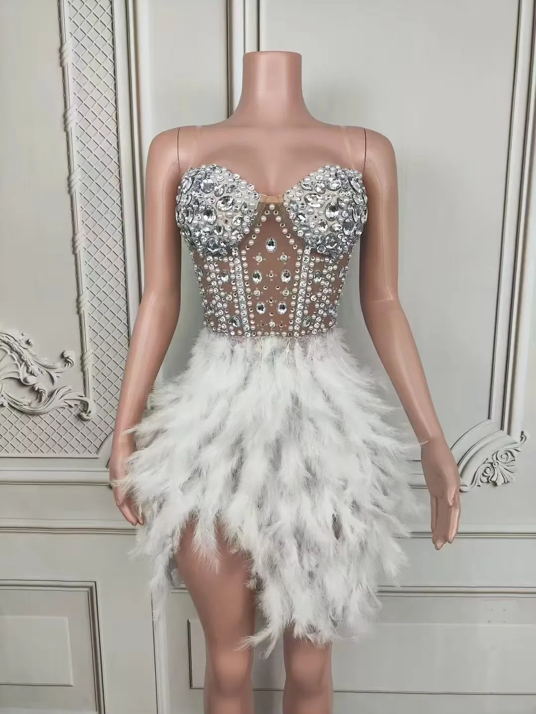 Damska Czerwona Długa Sukienka Syrenka Perły Cyrkonie Urodziny Moda Bal Wieczorowy Suknia na Imprezę Piosenkarka Gospodarz Modelka Kostium