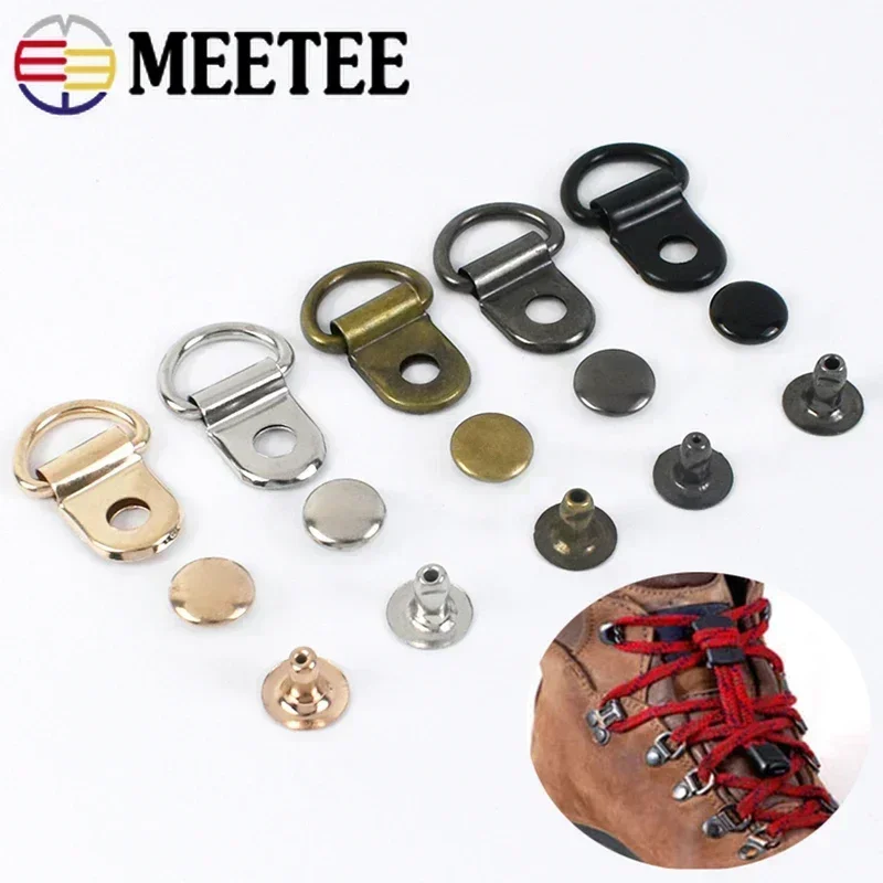 10/30/50Sets Meetee 9*14mm Metal Copper D Ring Buckle Carabiner Installation Nail Shoes Strap Hook Bag Accessory Leather Craft