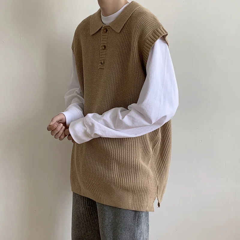 

Winter Sweater Vest Men Warm Fashion Casual Black Knitted Pullover Men Korean Loose Sleeveless Sweater Mens Jumper Clothes