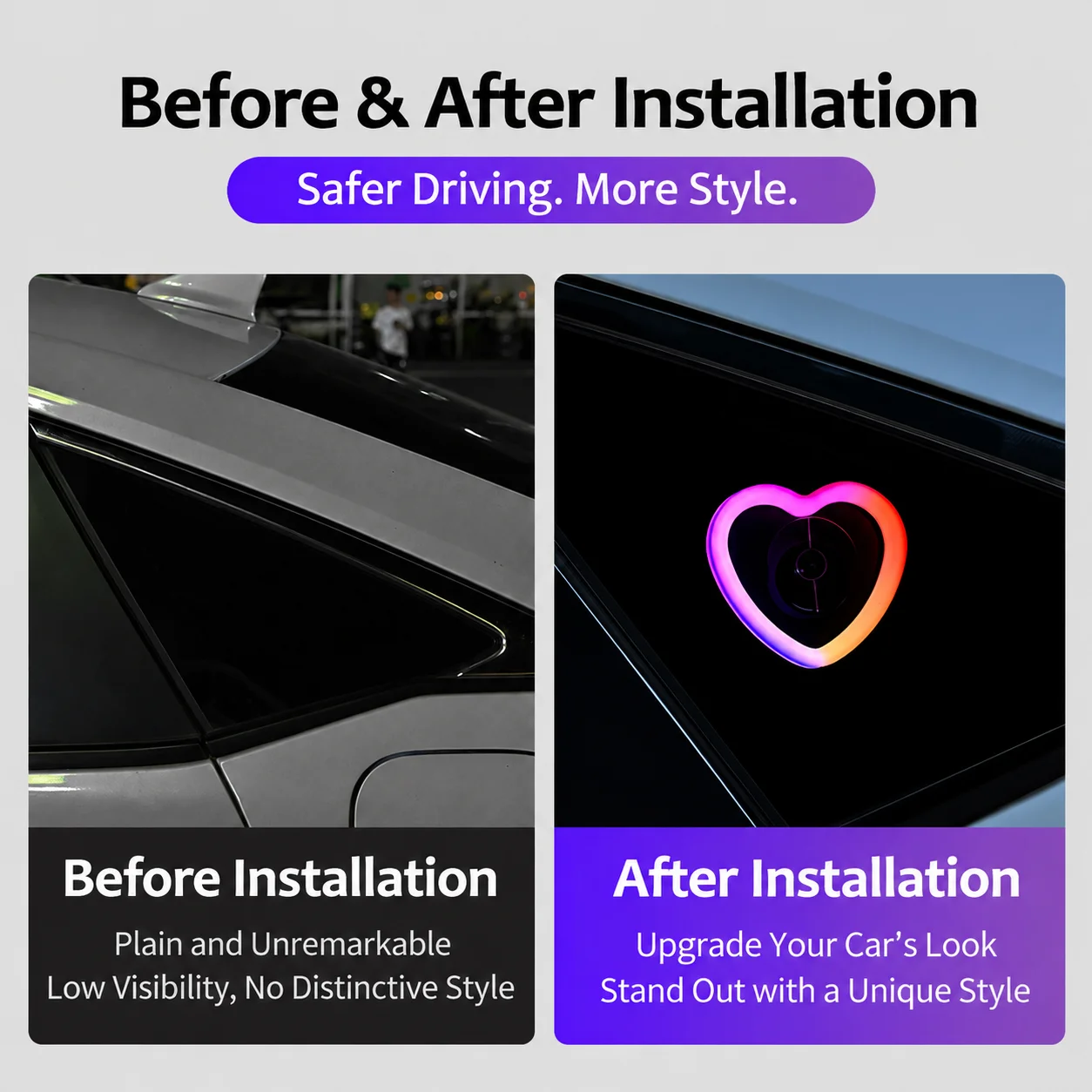 Car triangular window glittering APP heart-shaped ambient lights interior decoration heart-shaped neon lights