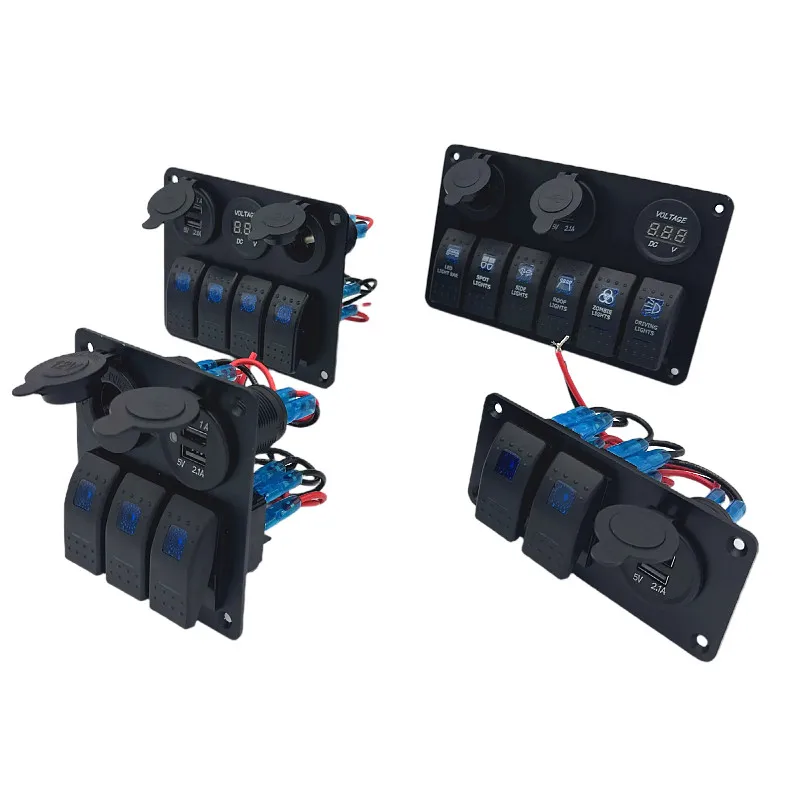Boat switch panel car Marine waterproof multi-function rocker switch RV 12-24V waterproof aluminum panel switch