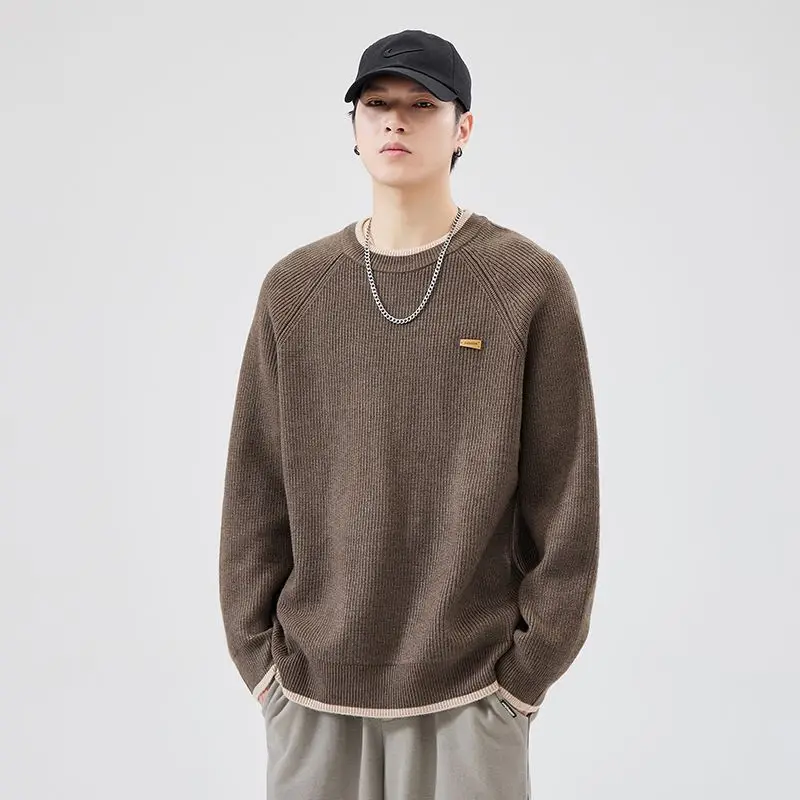 

Men's Loose Thiened Winter Knitted Sweater Fake Two-Piece Sle Inner Wear Casual Faion Lazy Sle plus Size Coat