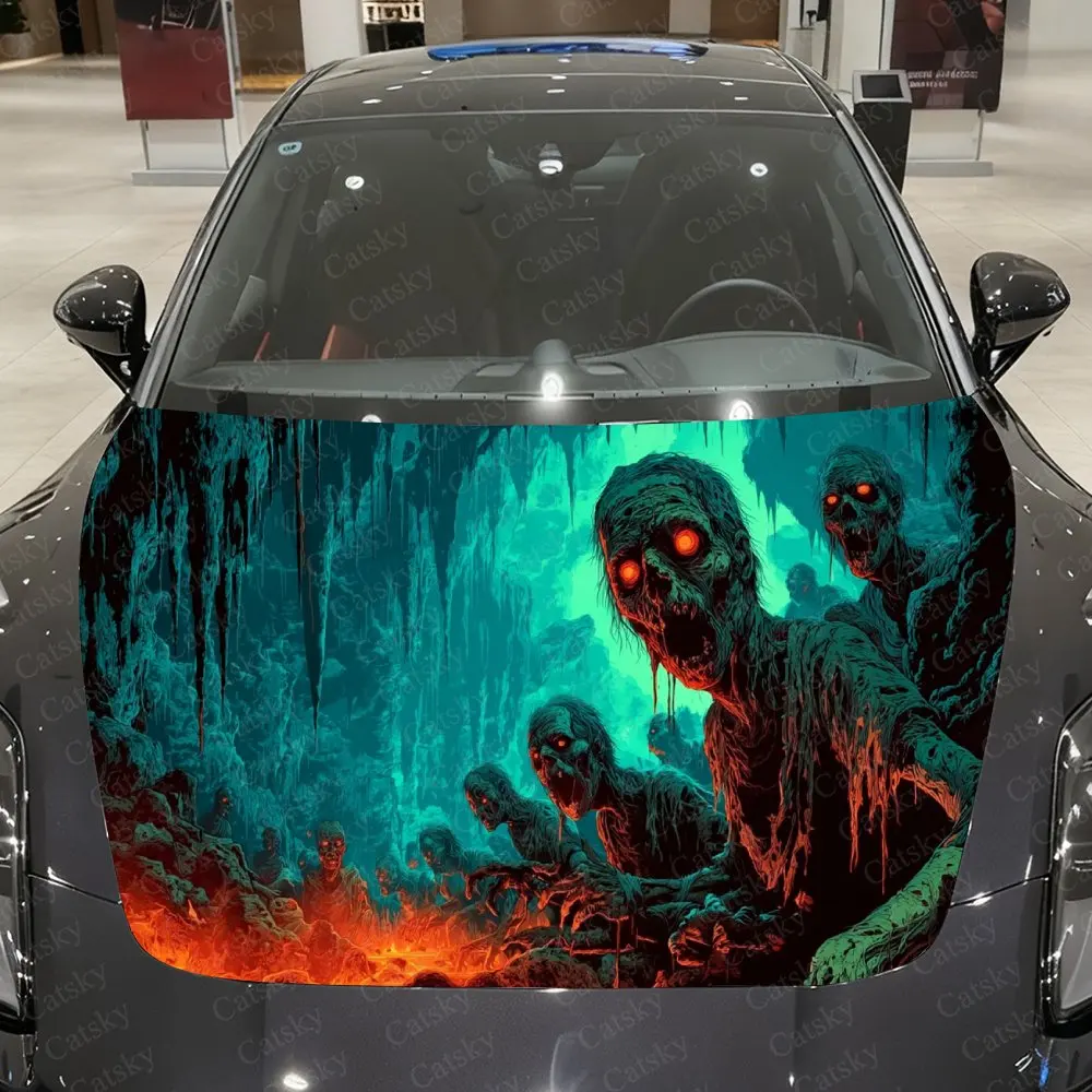 

Виниловая пленка для автомобиля Eerie Green Cave Zombie Frenzy, водонепроницаемая наклейка на капот автомобиля из ПВХ, самоклеящаяся устойчивая к царапинам наклейка