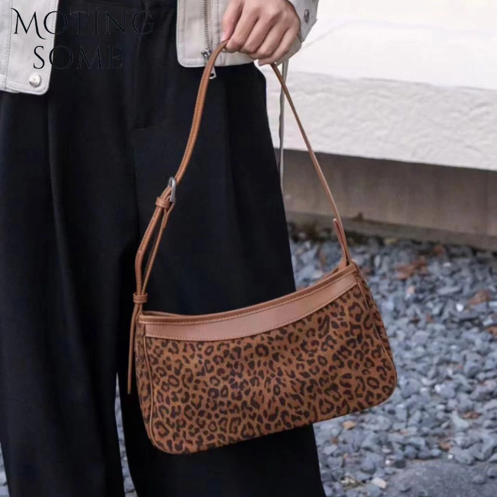 

Motingsome Suede Bag Winter Bags Luxury Leopard Print Saddle Bag 2025 New in Handbag Fashion Soft Matte Cowhide Underarm Purse