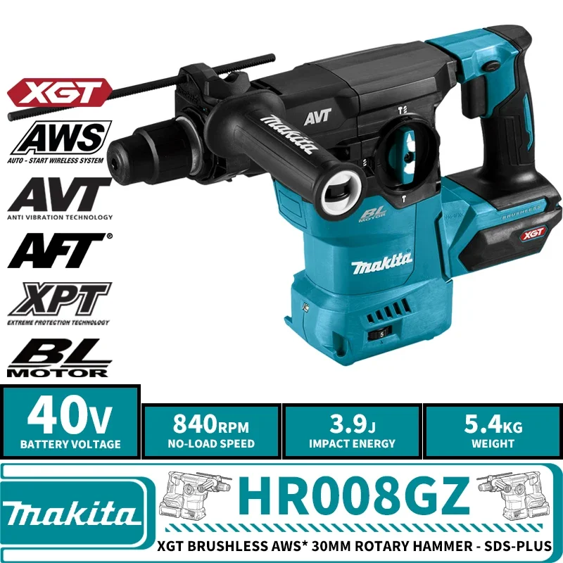 Makita HR008GZ XGT Brushless Cordless AWS* 30MM Rotary Hammer SDS-Plus 40V Lithium Power Tools 3.9J 45000IPM Hammer Impact Drill