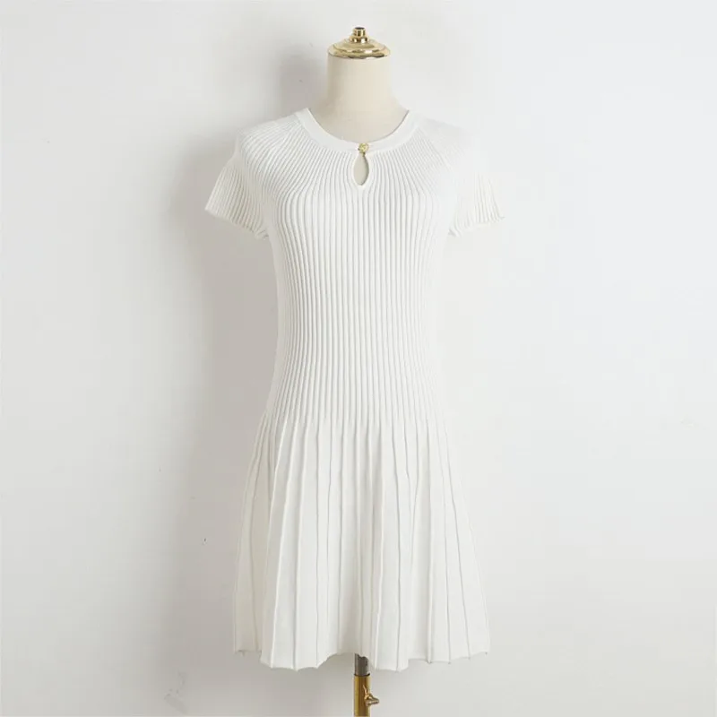 Dress Female summer fashion French socialite delicate ripped slim short sleeve knit dress